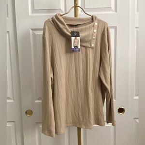 Rafaella Beige Cowl Neck Sweater with Button Accents